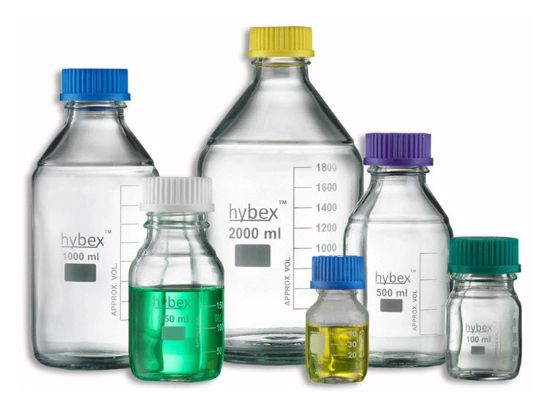 Picture of hybex™ Media Storage Bottles, 50ml, GL32 Blue Caps