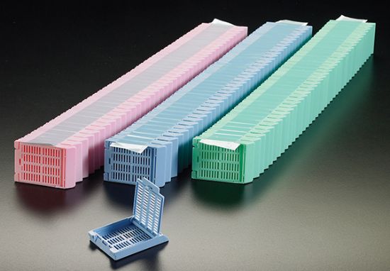 Picture of Slimsette Tissue Cassettes in QuickLoad Stacks, Aqua