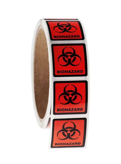 Picture of BioHazard w/Symbol Labels, 1.125 x 1.125", Red