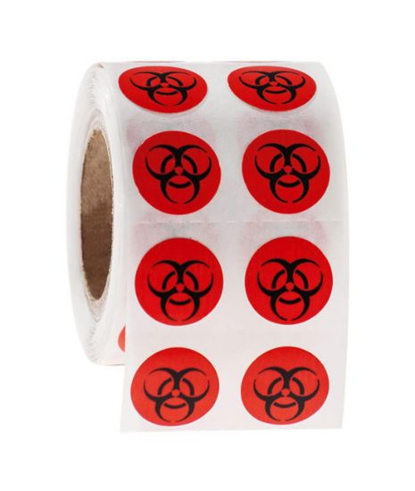 Picture of BioHazard Symbol Labels, 0.5 x 0.5", Red