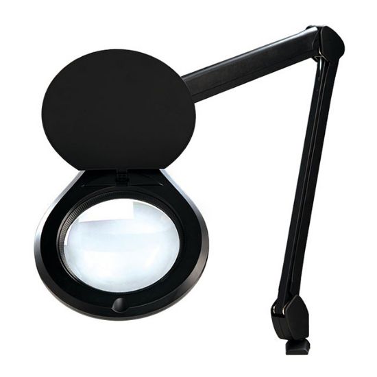 Picture of Round 6" LED Magnifier, Black, 2.25X, 5, Table Clamp