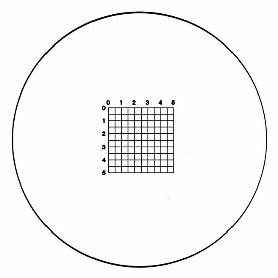 Picture of RET 83, Indexed Grid 5mm X 5mm X 1mm With 0.01M Line, 1 – 5 Horiz / 1 – 5 Vert, 21mm Diameter