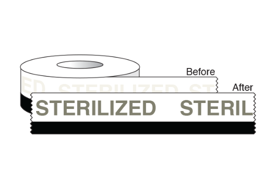 Picture of Steam Autoclave Tape, Word "Sterilized" Appears