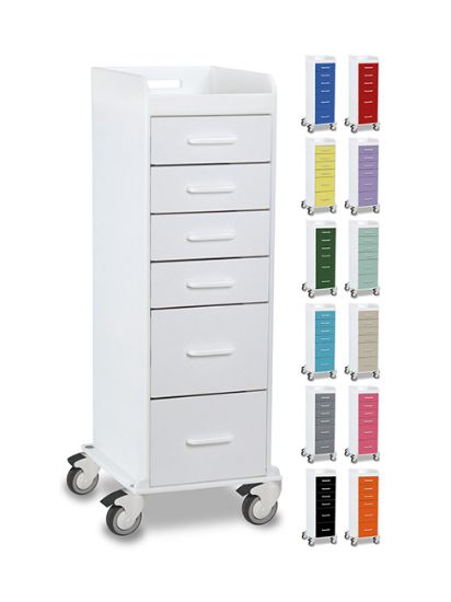 Picture of Tall Locking 6 Drawer Cart,Red Drawers